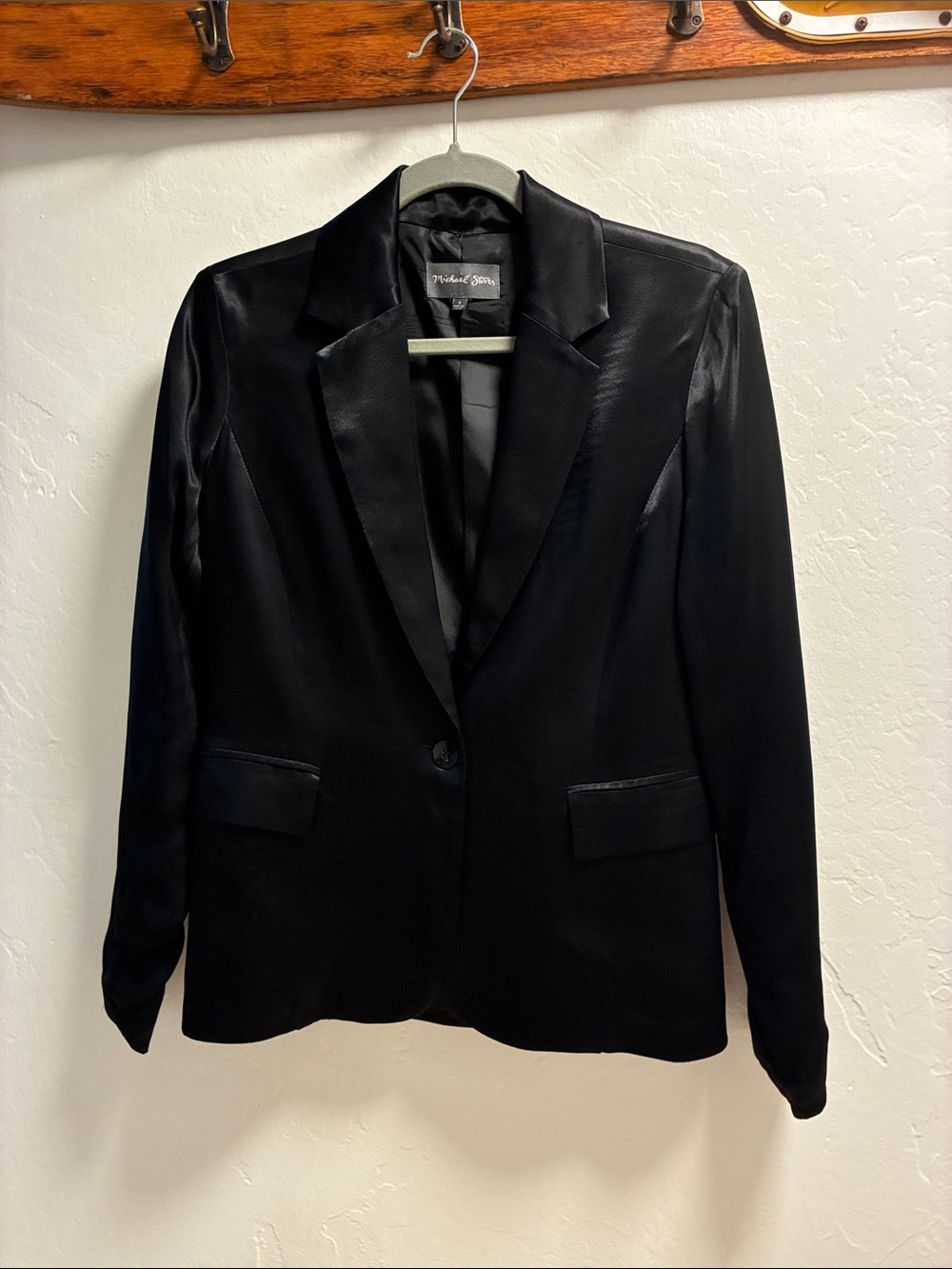 Michael Stars Black Satin Single-Button Blazer Size Small